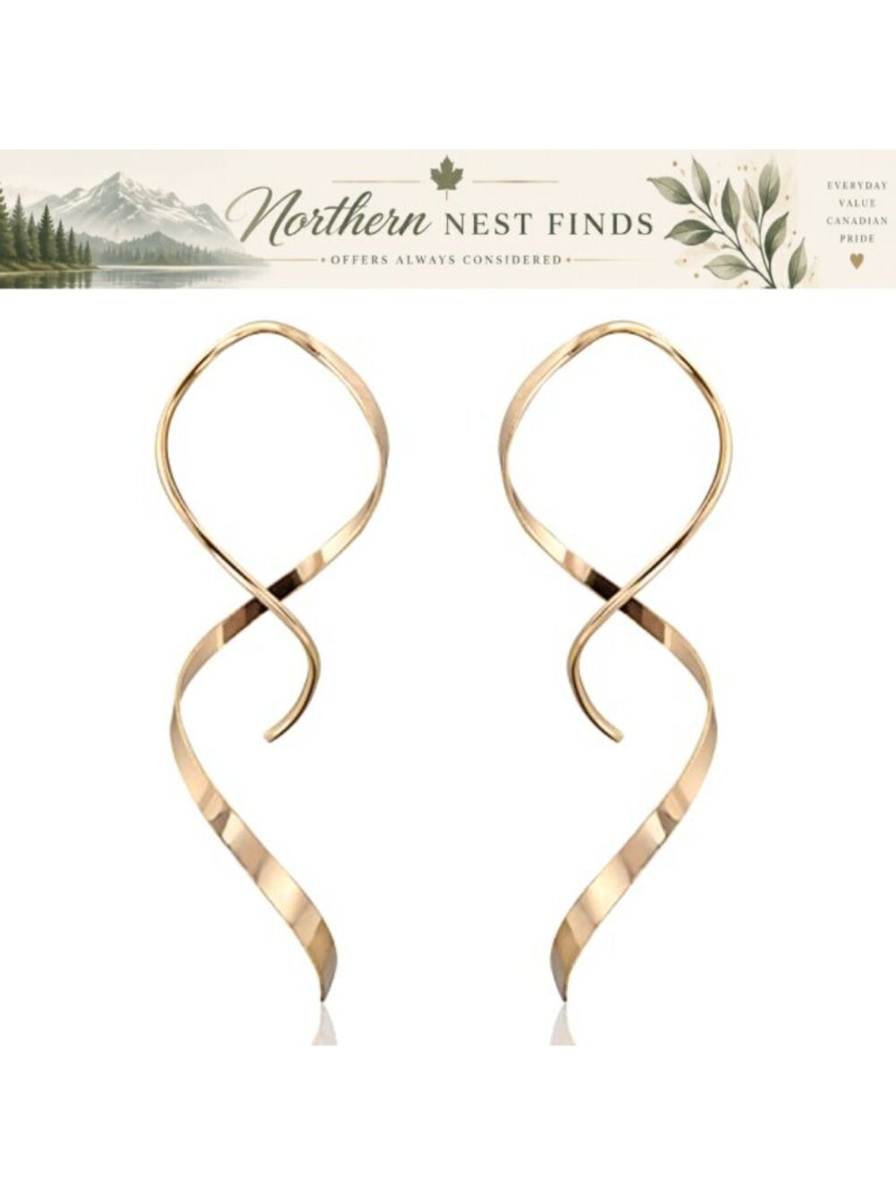 Handmade 14K Gold Plated Spiral Threader Earrings Hypoallergenic Twisted Dangle
